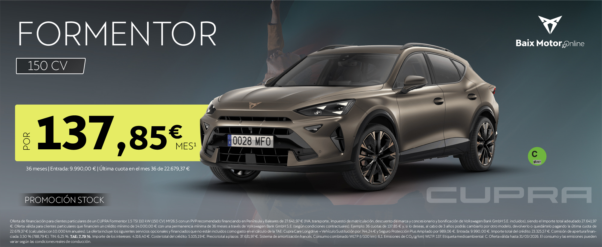 ¡Promoción Stock! Cupra Formentor TSI por sólo 138€/mes*